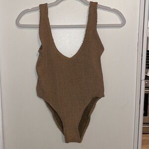 COPY - Bond-eye tan/brown metallic one piece bathing suit | OS